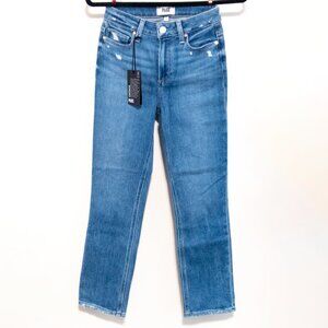 NWT PAIGE Cindy High-Rise Straight Crop Vintage Blue Wash Size 25 Distressed